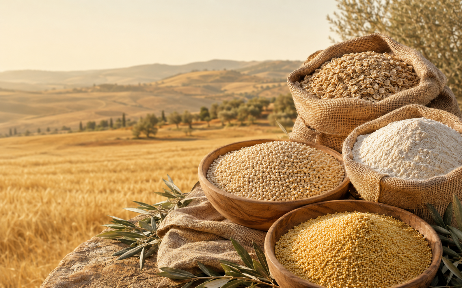 European fields with bulk agricultural commodities in the foreground